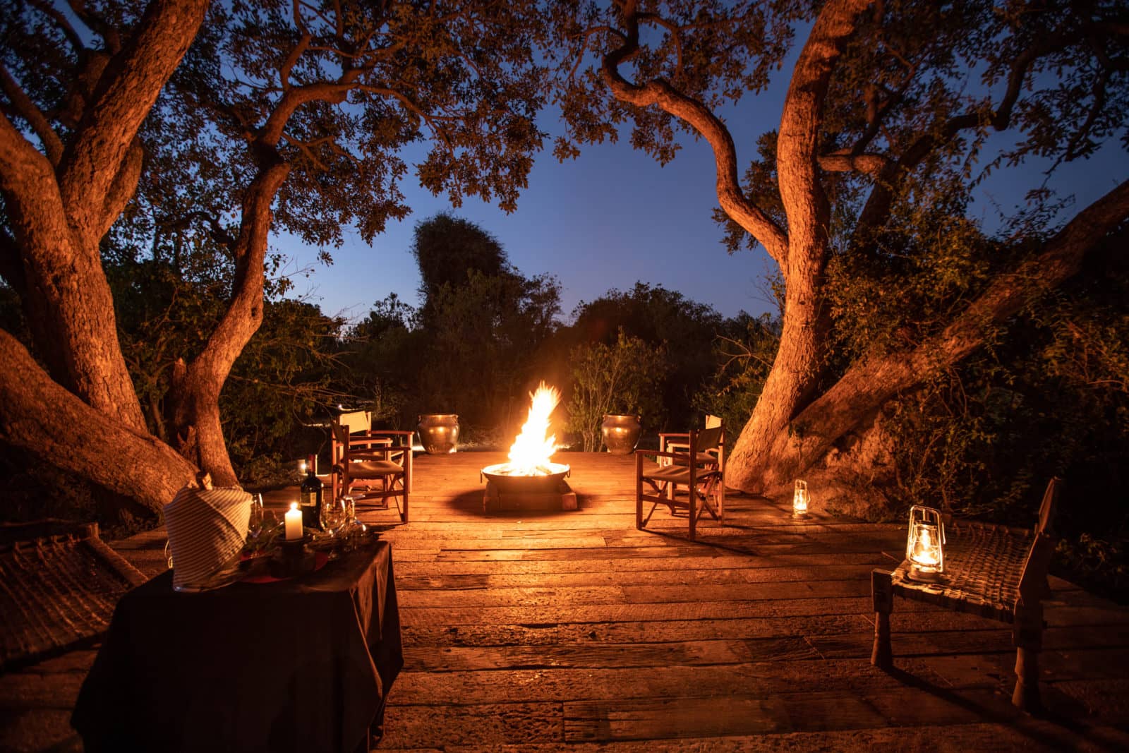 Selinda Camp's firepit sundowners at the end of a busy safari day