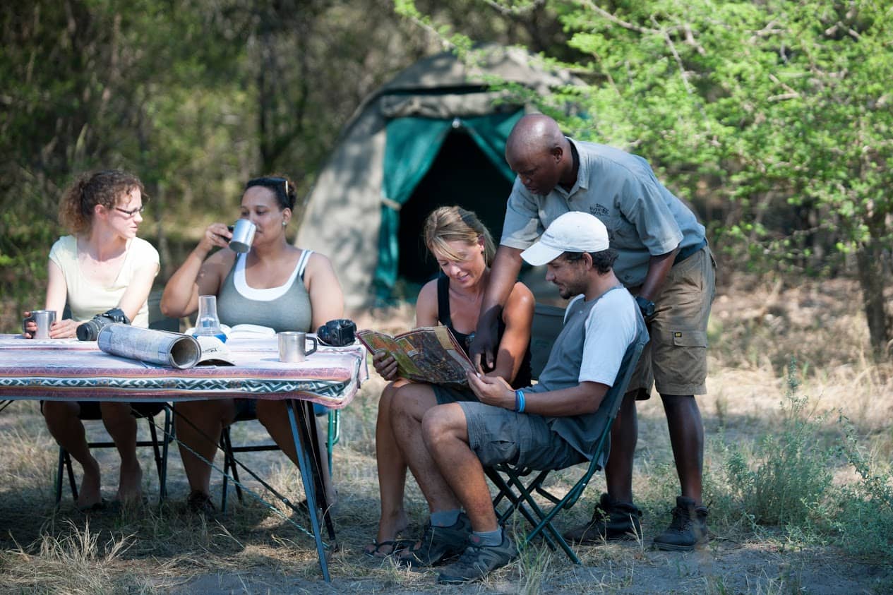 Scene of Bushways safari team discussing safari details