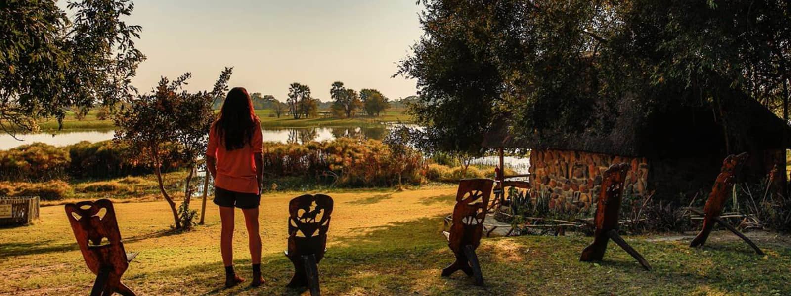 Thamalakane River Lodge gardens overlooking river