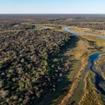 Aerial view of the lodge on the banks of the Thamalakane River
