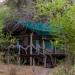 The outside of the tented rooms at The bathroom in the tented rooms at Thamo Telele