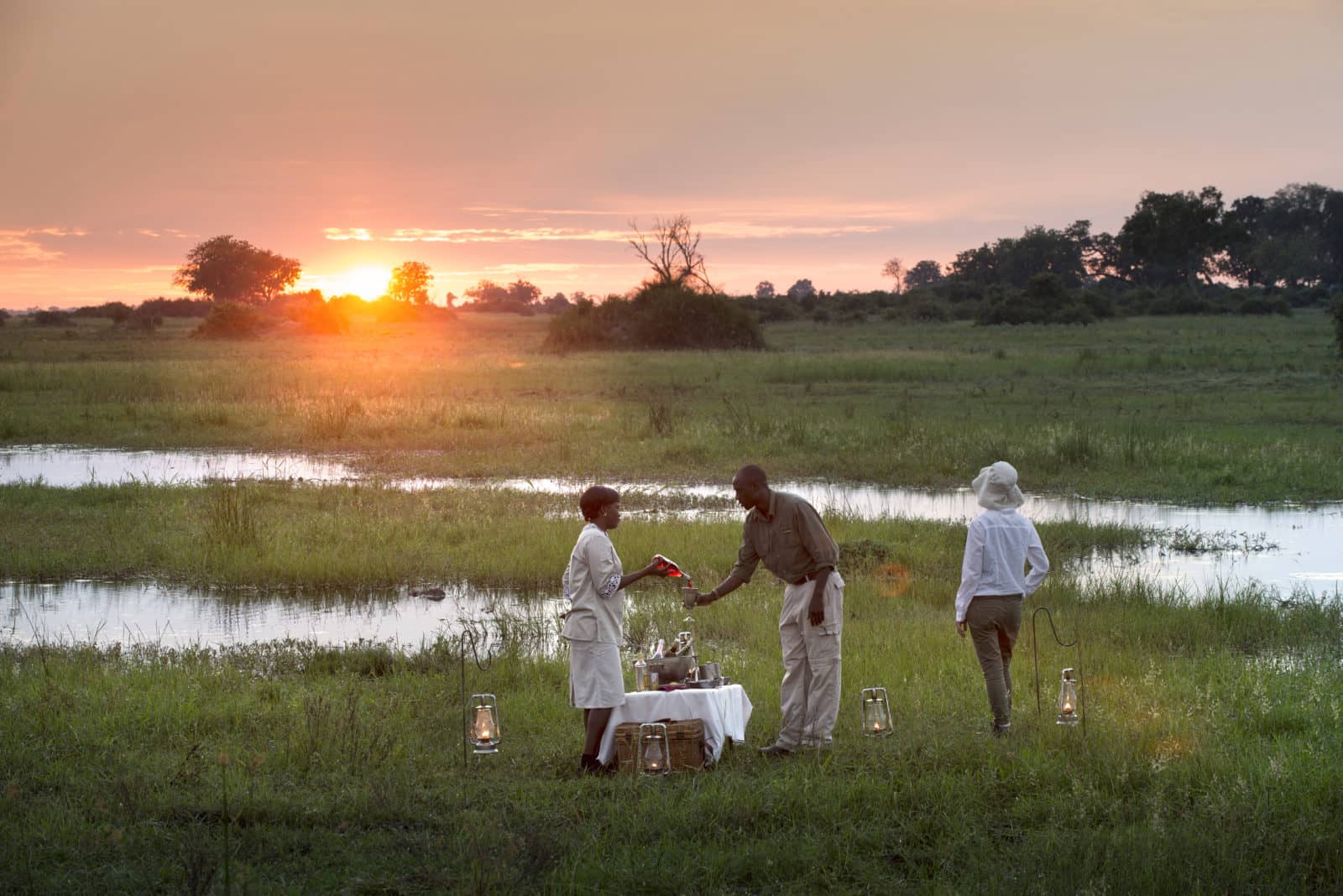 Sundowners served at sunset at Duba Plains