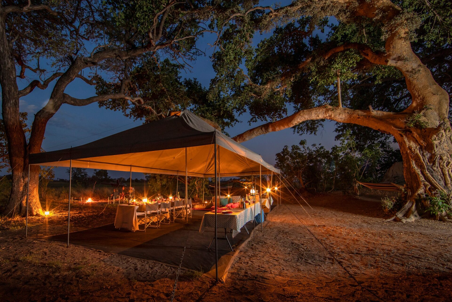 Kweene expeditions mess tent at night
