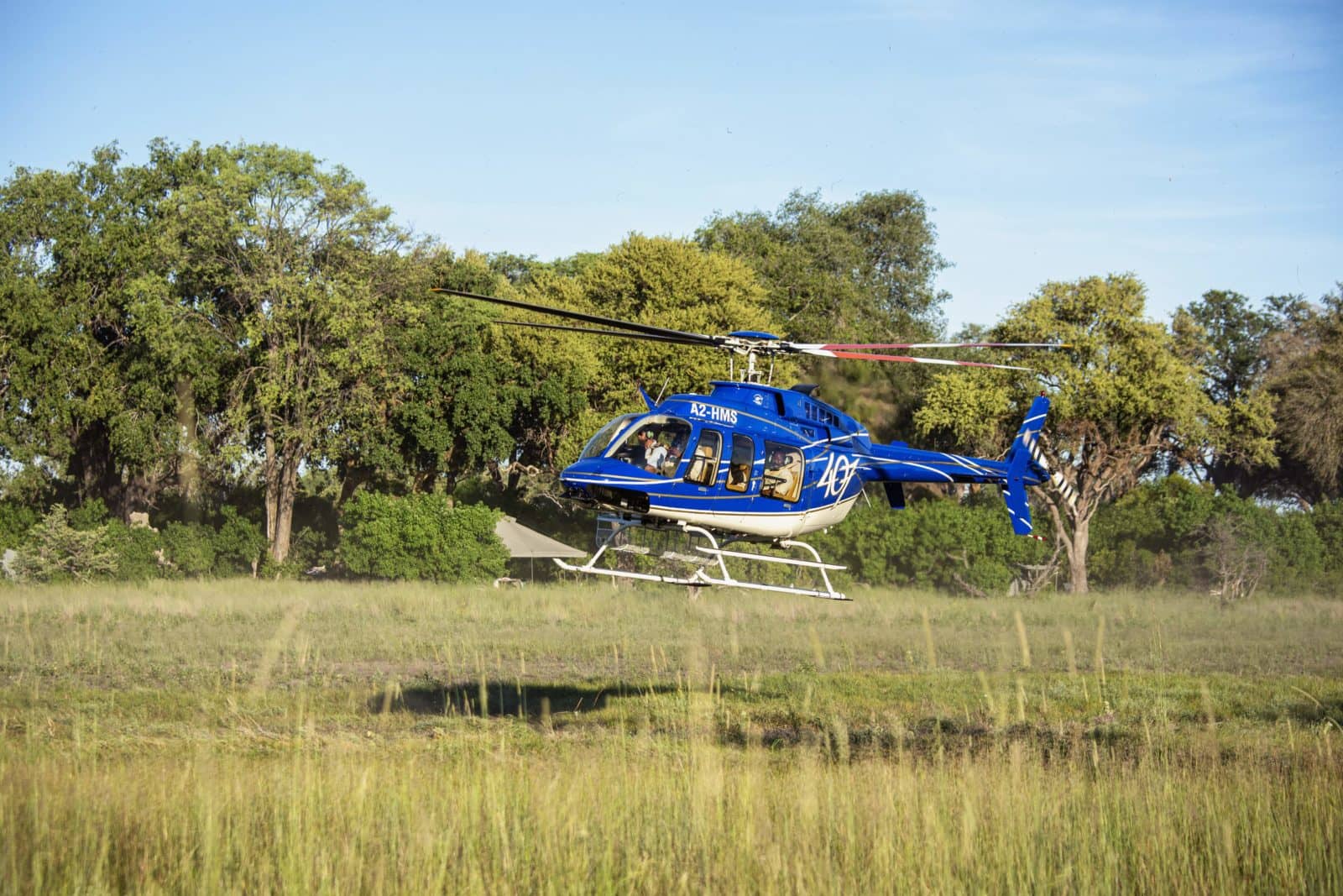 Guests are transferred back to Maun by scenic helicopter ride
