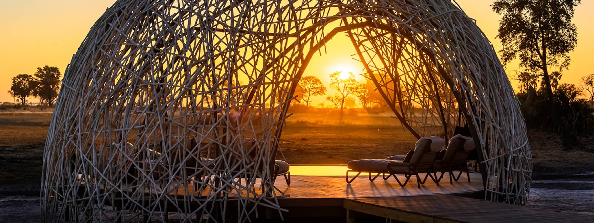 Jao's swimming pool silhouetted in the afternoon sun