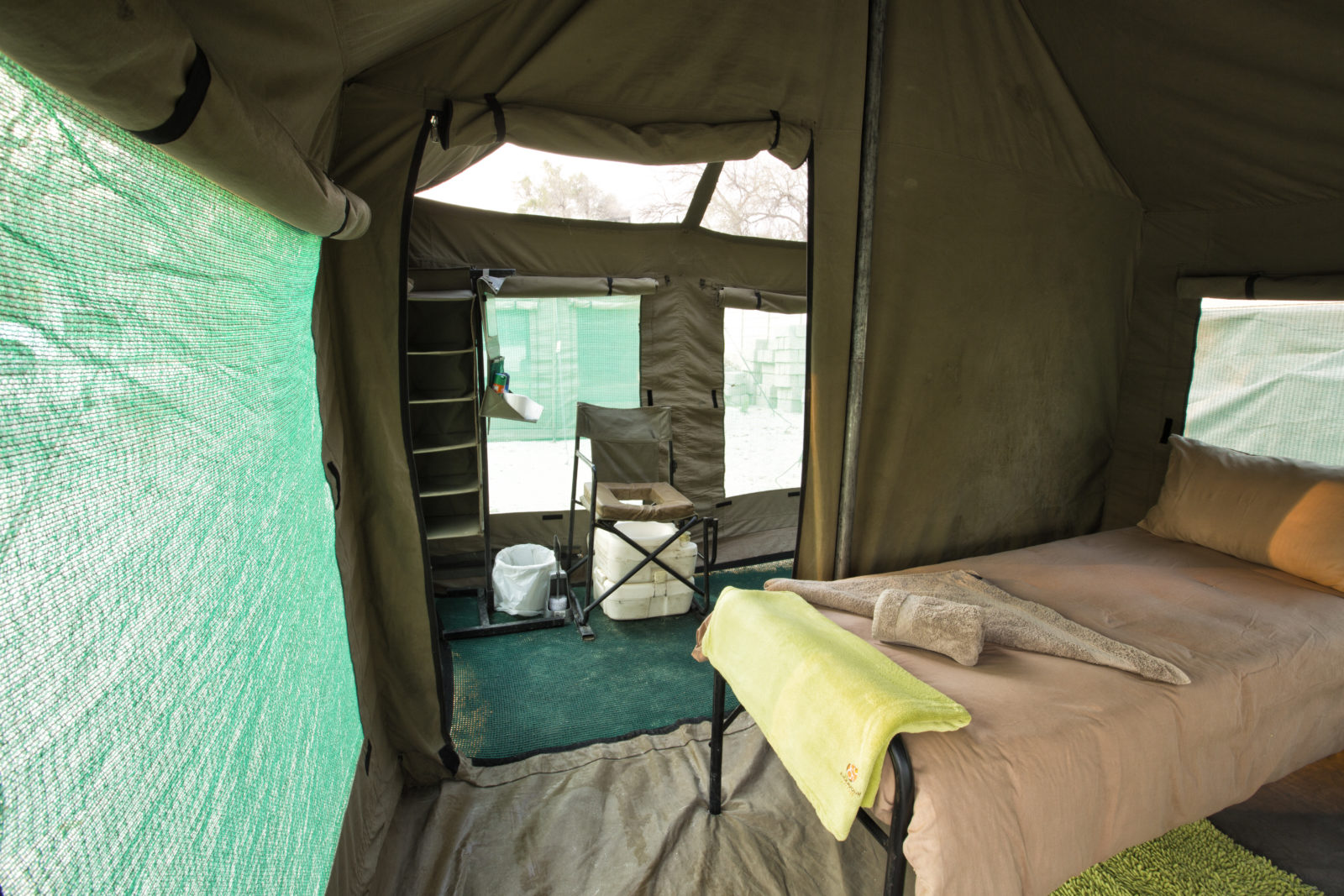 The comfortable interior of guest tent at Endeavour Safaris
