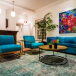 The attractive blue hues of the bar area at Fairview House are appealing