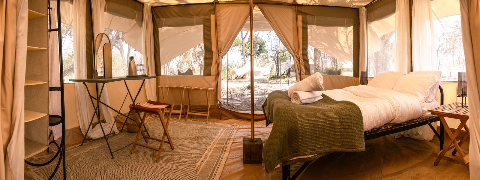 Inside guest tent on Peake Safaris mobile