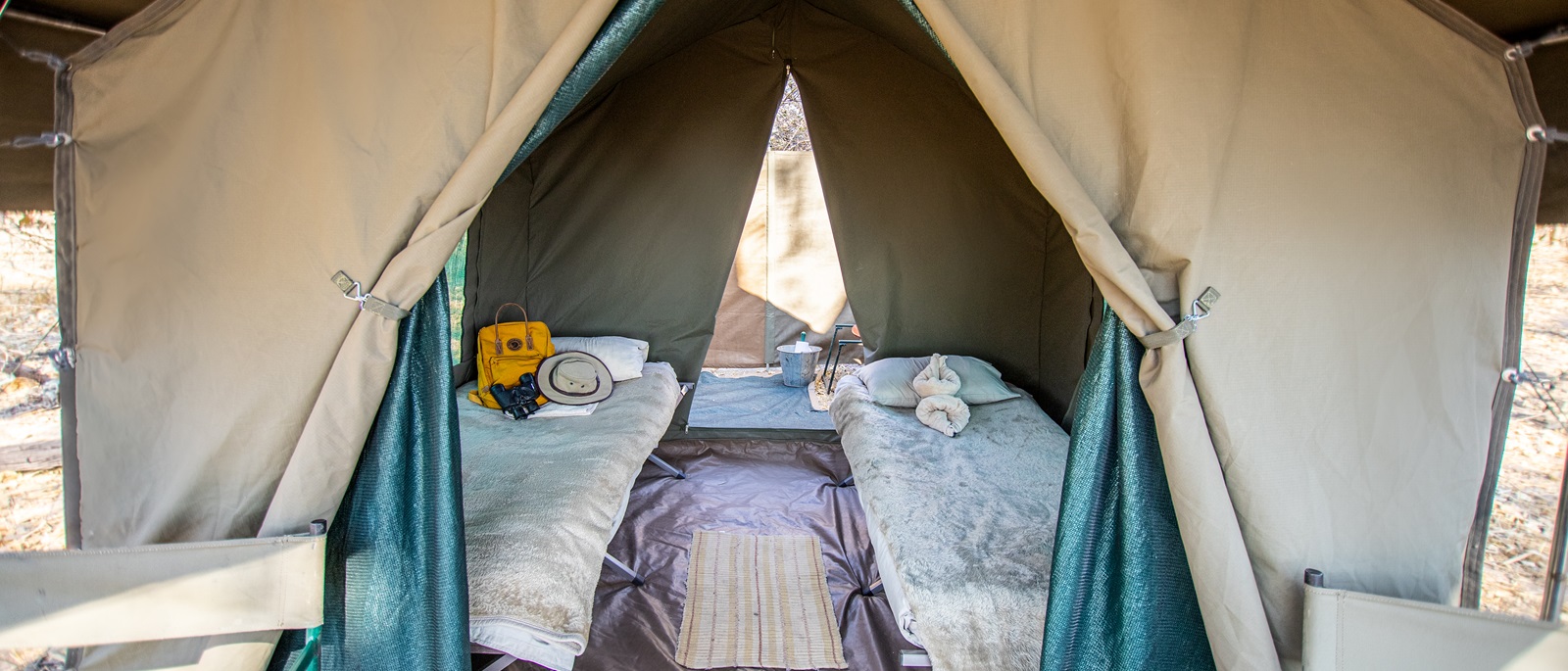 Spacious and comfortable tents on the Caracal Safari