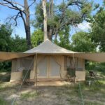 The guest tents at Peake safaris viewed with tent flaps closed for extra warmth at night