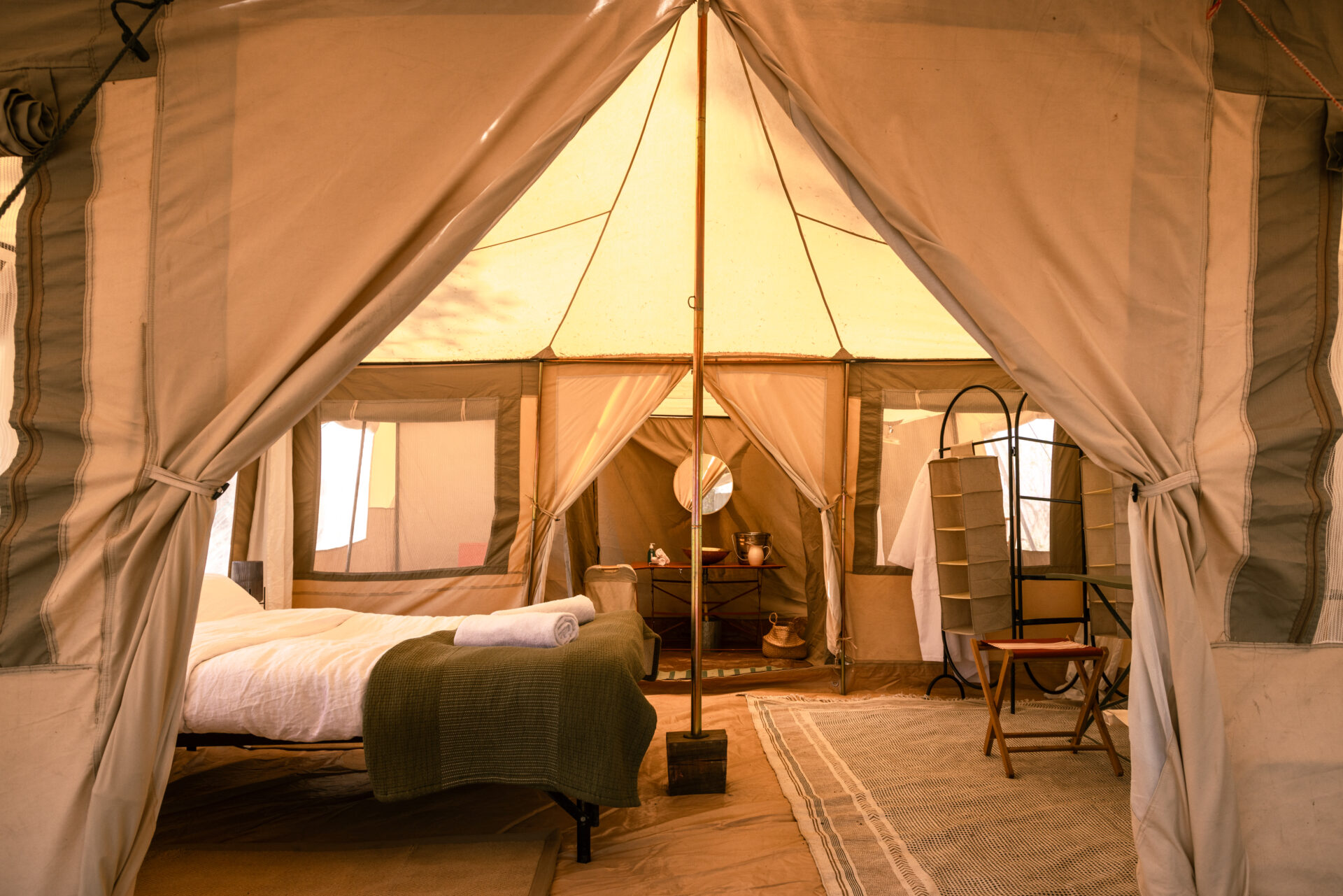 Looking into guest tent at Peake Safaris