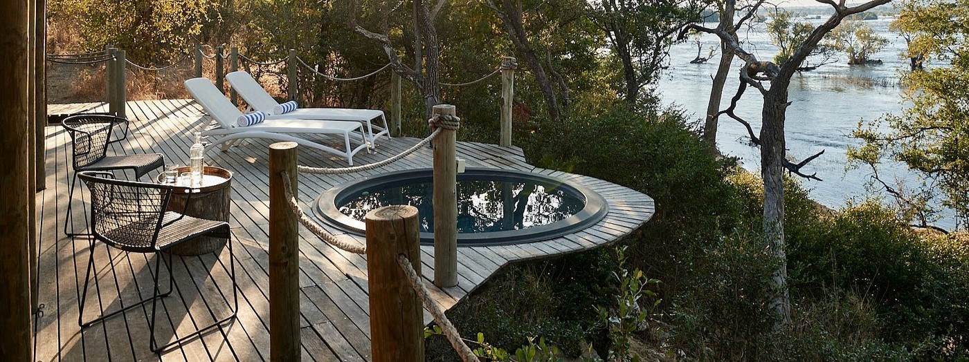Plunge pool in all guest rooms at Victoria Falls River Lodge.