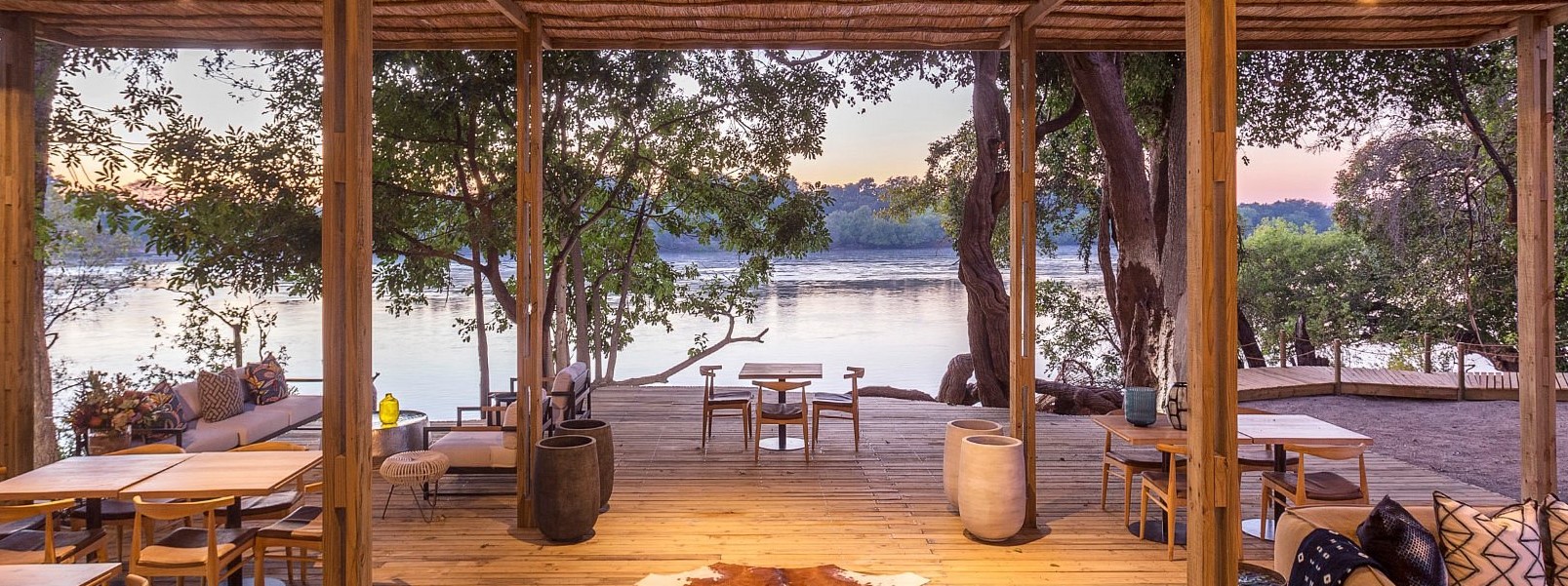 Main guest area at Victoria Falls River Lodge.