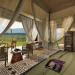 Architect's renders of Nkasa Linyanti camp showing the tented rooms