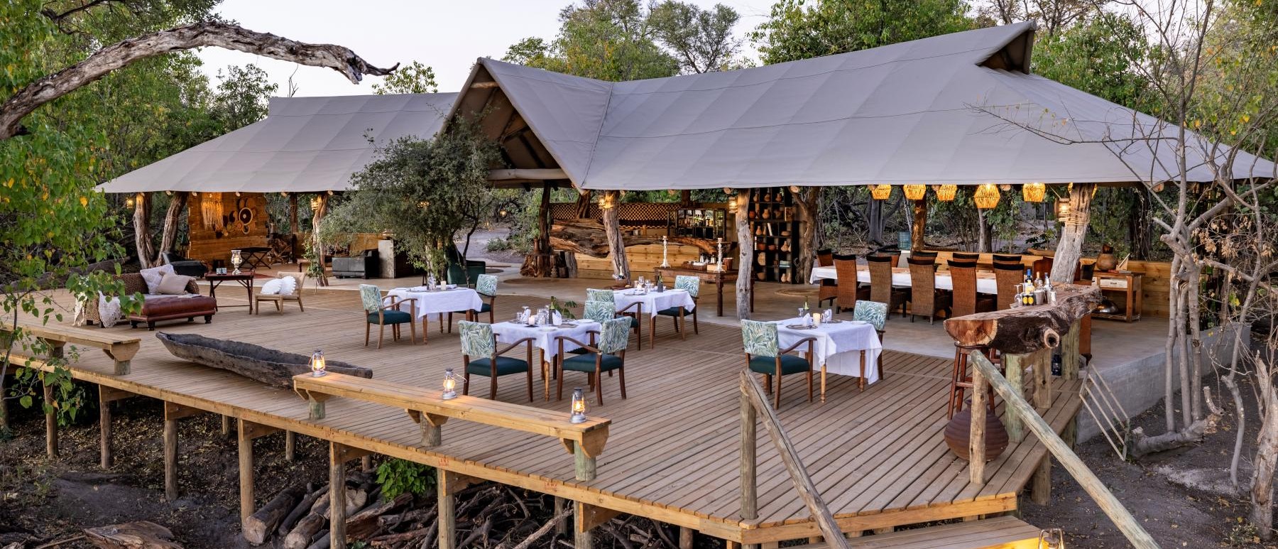 MmaTsebe spacious decked main area, bar, dining and plunge pool look look onto the river.