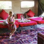 The family tent at Hakness safaris is made up of two large tents, each with their own bathrooms, connected by a passageway, perfect for young families