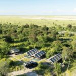 The private mobile camp set up in the Kalahari in green season with Harkness safaris
