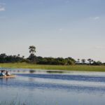 Guilding through the flood plain in the Nxabega private concession of the western Okavango Delta, Botswana.