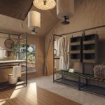 Spacious ensuite bathroom with double vanities and shower with hot water and flushing toilet in &Beyond´s newest camp, Sandibe Under Canvas.