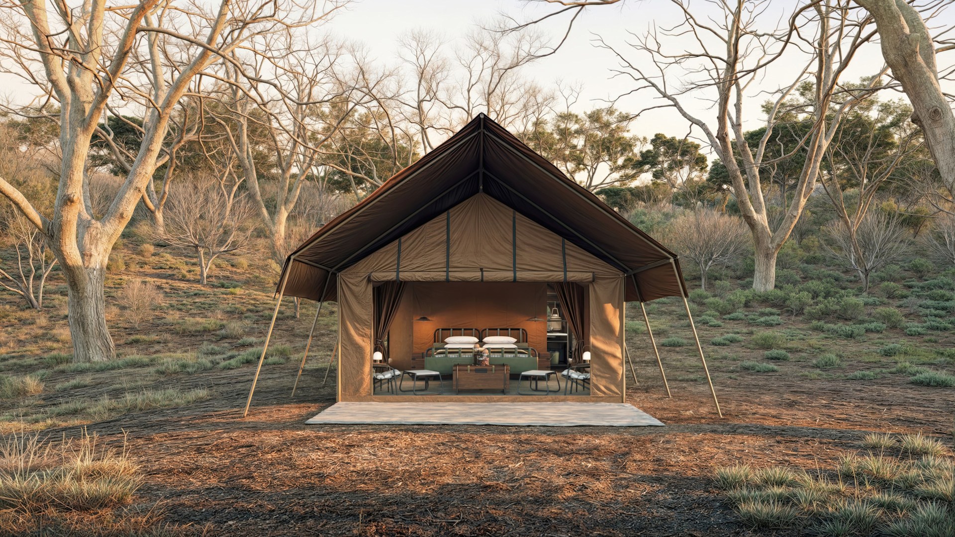 Spacious ensuite tents at the Under Canvas safari camps, the newest member to the &Beyond portfolio.