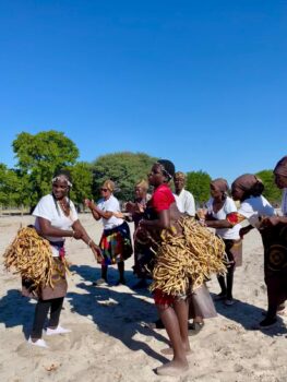 Traditional dance performance during a cultural tour in Botswana